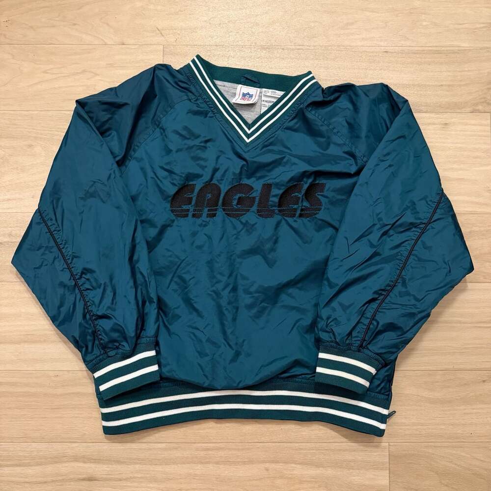 vintage philadelphia eagles nfl embroidered pullover jacket kids size 8/10